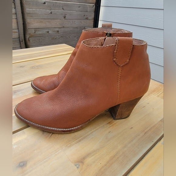 Madewell The Billie Tan Leather Ankle Zip Up Boots Size 6.5 - Picture 1 of 11